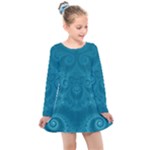 Cerulean Blue Spirals Kids  Long Sleeve Dress