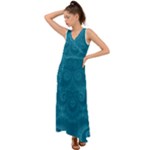 Cerulean Blue Spirals V-Neck Chiffon Maxi Dress
