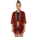 Red and Gold Spirals Open Front Chiffon Kimono