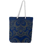 Navy Blue and Gold Swirls Full Print Rope Handle Tote (Large)