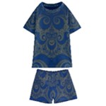 Navy Blue and Gold Swirls Kids  Swim Tee and Shorts Set