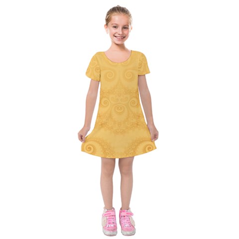 Golden Honey Swirls Kids  Short Sleeve Velvet Dress from ArtsNow.com