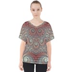 Red and White Color Swirls V-Neck Dolman Drape Top