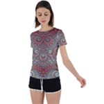 Red and White Color Swirls Back Circle Cutout Sports Tee