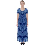 Royal Blue Swirls High Waist Short Sleeve Maxi Dress