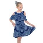 Royal Blue Swirls Kids  Shoulder Cutout Chiffon Dress