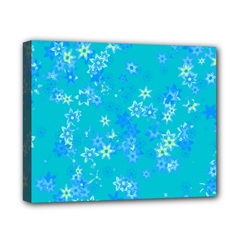 Aqua Blue Floral Print Canvas 10  x 8  (Stretched) from ArtsNow.com