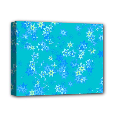 Aqua Blue Floral Print Deluxe Canvas 14  x 11  (Stretched) from ArtsNow.com