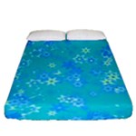Aqua Blue Floral Print Fitted Sheet (Queen Size)