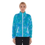Aqua Blue Floral Print Winter Jacket