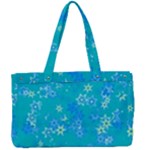 Aqua Blue Floral Print Canvas Work Bag