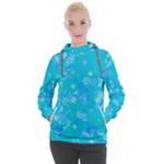 Aqua Blue Floral Print Women s Hooded Pullover