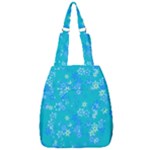 Aqua Blue Floral Print Center Zip Backpack