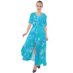 Aqua Blue Floral Print Waist Tie Boho Maxi Dress