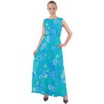 Aqua Blue Floral Print Chiffon Mesh Boho Maxi Dress