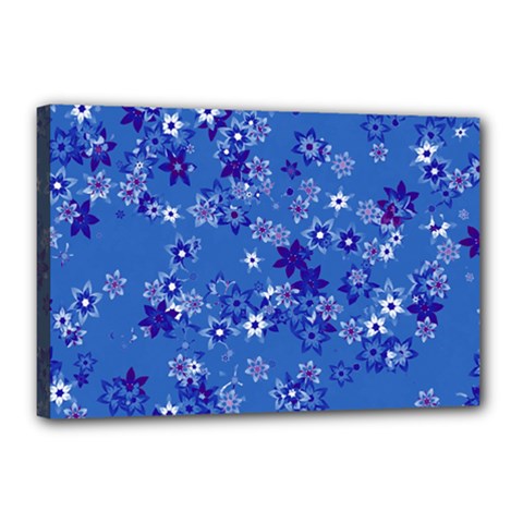 Cornflower Blue Floral Print Canvas 18  x 12  (Stretched) from ArtsNow.com