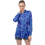 Cornflower Blue Floral Print Long Sleeve Satin Shirt