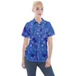 Cornflower Blue Floral Print Women s Short Sleeve Pocket Shirt