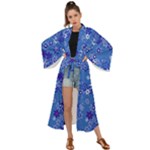 Cornflower Blue Floral Print Maxi Kimono