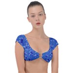 Cornflower Blue Floral Print Cap Sleeve Ring Bikini Top