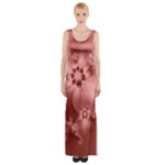 Coral Pink Floral Print Thigh Split Maxi Dress