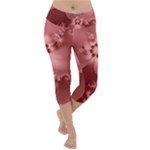 Coral Pink Floral Print Lightweight Velour Capri Yoga Leggings