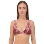 Coral Pink Floral Print Double Strap Halter Bikini Top