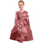 Coral Pink Floral Print Kids  Midi Sailor Dress