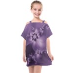 Royal Purple Floral Print Kids  One Piece Chiffon Dress