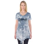 Faded Blue White Floral Print Short Sleeve Tunic 