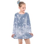 Faded Blue White Floral Print Kids  Long Sleeve Dress