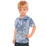 Faded Blue White Floral Print Kids  Polo Tee