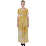Saffron Yellow Floral Print High Waist Short Sleeve Maxi Dress