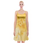 Saffron Yellow Floral Print Spaghetti Strap Velvet Dress