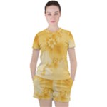 Saffron Yellow Floral Print Women s Tee and Shorts Set