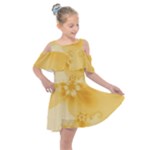 Saffron Yellow Floral Print Kids  Shoulder Cutout Chiffon Dress