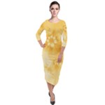 Saffron Yellow Floral Print Quarter Sleeve Midi Velour Bodycon Dress
