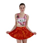 Orange Red Floral Print Mini Skirt