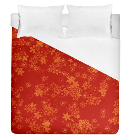 Orange Red Floral Print Duvet Cover (Queen Size) from ArtsNow.com