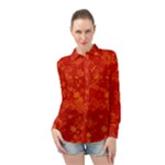 Orange Red Floral Print Long Sleeve Chiffon Shirt