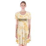 Yellow Flowers Floral Print Short Sleeve V-neck Flare Dress