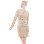Yellow Flowers Floral Print Button Long Sleeve Dress