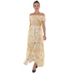 Yellow Flowers Floral Print Off Shoulder Open Front Chiffon Dress