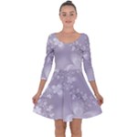 Pale Mauve White Flowers Quarter Sleeve Skater Dress