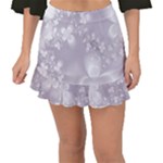 Pale Mauve White Flowers Fishtail Mini Chiffon Skirt