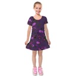 Purple Flowers Kids  Short Sleeve Velvet Dress