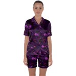 Purple Flowers Satin Short Sleeve Pyjamas Set