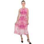 Pink Floral Pattern Midi Tie-Back Chiffon Dress