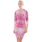 Pink Floral Pattern Quarter Sleeve Hood Bodycon Dress