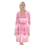 Pink Floral Pattern Long Sleeve Velvet Front Wrap Dress
